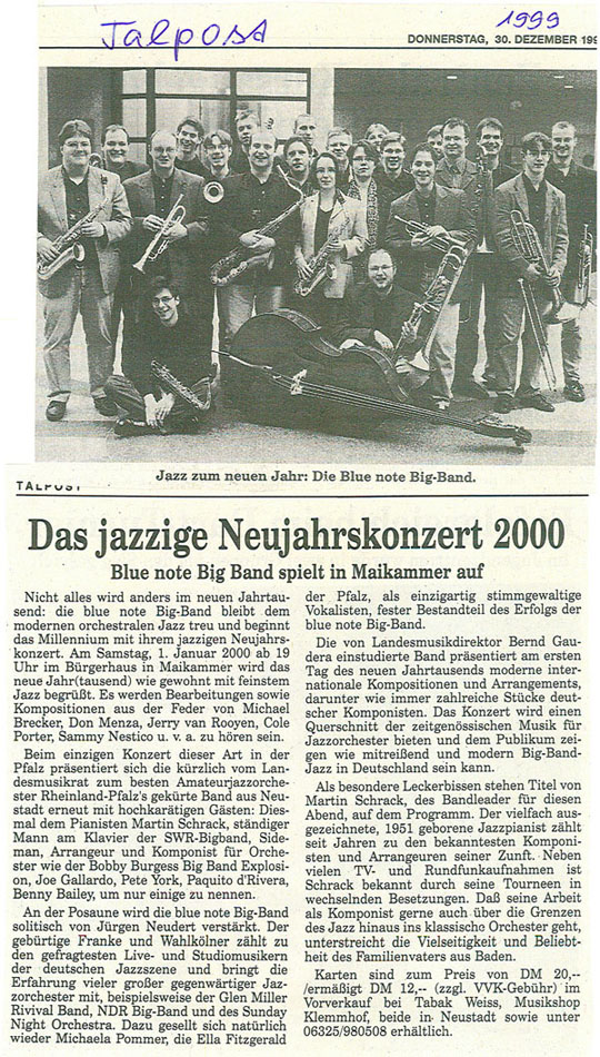 Vorankündigung Neujahrskonzert 2000